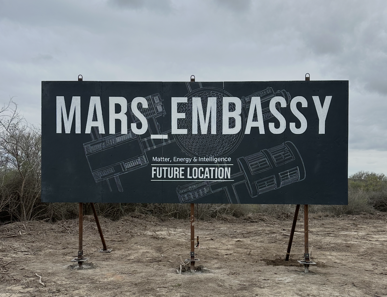 Mars Embassy billboard — Matter, Energy & Intelligence · Future Location